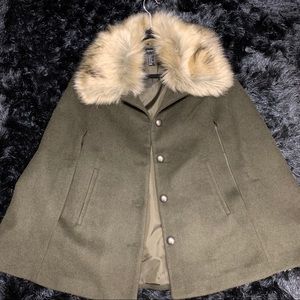 F21 olive fur trim cape coat